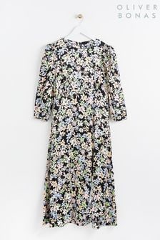 Oliver Bonas Dreamer Floral Print Black Midi Dress (510631) | €55