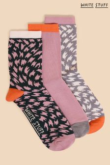 White Stuff Pink Brushstroke Ankle Socks 3 Pack (510708) | $22