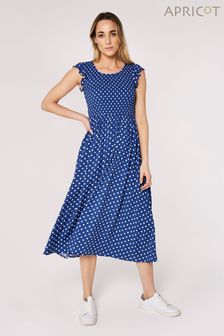 藍／白 - 杏色波點條紋荷葉邊中長裙 (510784) | NT$1,630