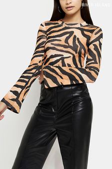 River Island Brown Animal Crew Neck Top (510889) | €11