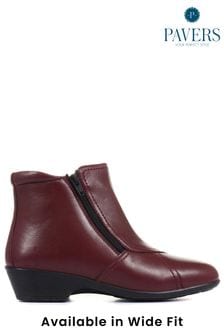 Pavers Red Ladies Wide Fit Leather Ankle Boots (510911) | $110