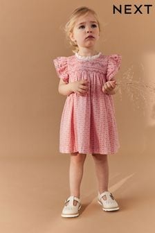 粉色 - 刺繡抽褶褶邊袖連衣裙 (3個月至8歲) (510917) | NT$890 - NT$1,150