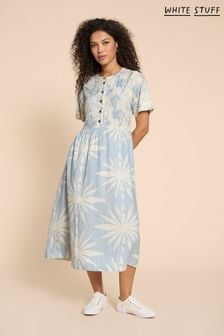 White Stuff Blue Pip Linen Blend Midi Dress (511040) | 491 QAR