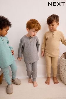 Neutral/Blue/Grey Snuggle Pyjamas 3 Pack (9mths-8yrs) (511148) | 114 QAR - 144 QAR