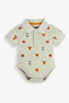 JoJo Maman Bébé Natural Safari Animals Embroidered Polo Shirt Body (511183) | SGD 28