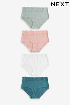 Green/Blush/White Midi Cotton and Lace Knickers 4 Pack (511360) | $22
