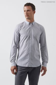 French Connection White Micro Dot Long Sleeve Shirt (511607) | $77