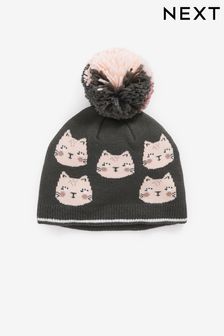 Pink Cat Pom Beanie Hat (3mths-6yrs) (511795) | 18 QAR - 21 QAR