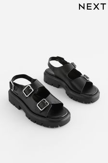 Black Regular/Wide Fit Premium Leather Chunky Cleated Sandals (512110) | $99