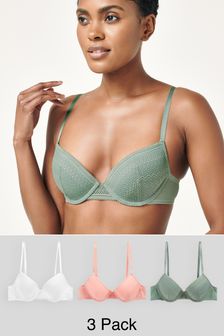 Coral/White/Green Lace Light Pad Plunge Bras 3 Pack (512139) | 20 €