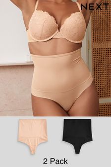 Black/Neutral Thong Tummy Control Shaping Ribbed Knickers 2 Pack (512530) | NT$820