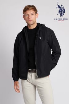 Czarny - Zapinany na suwak męski płaszcz z kapturem U.S. Polo Assn. (512571) | 500 zł