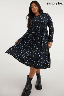 Simply Be Black Ditsy Floral Supersoft Midi Dress (512963) | €41