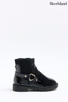 Черные ботинки для девочек с ремешком сердечек River Island River Island (513014) | €16