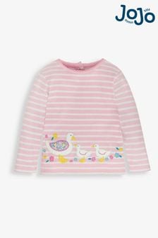 JoJo Maman Bébé Pink Stripe Duck Appliqué Top (513400) | 8 BD