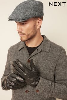 نسيج لون رمادي/أسود - طقم قبعة كاب مسطح وقفازات جلد (513499) | 75 د.إ