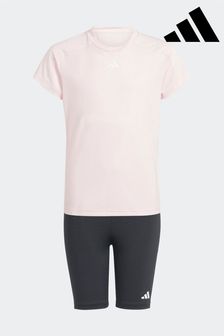 adidas Pink/Black Sportswear Train Essentials Kids T-Shirt And Shorts Set (513534) | HK$257