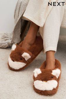 Brown Fluffy Fox Shoot Slippers (513708) | €9