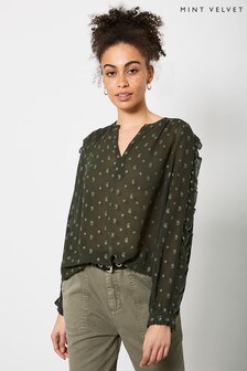 חולצת בוהו של Mint Velvet עם מלמלה בצבע חאקי  (513740) | ‏257 ₪