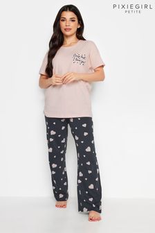PixieGirl Petite Pink Heart Print Wide Leg Pyjama Set (513748) | 119 QAR