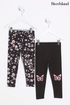River Island Pink Girls Butterfly Leggings 2 Packs (514031) | €14