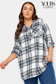 Blue - Yours Curve Checked Overhead Shirt (514151) | kr510