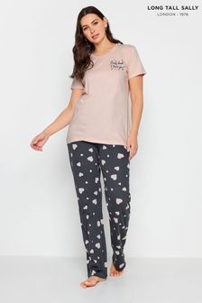 Long Tall Sally Pink Heart Print Wide Leg Pyjama Set (514234) | SGD 46