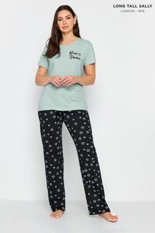 Long Tall Sally Green 'Rise & Shine' Slogan Wide Leg Pyjama Set (514372) | €32