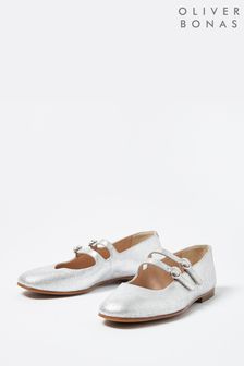Oliver Bonas Silver Double Buckle Mary Jane Shoes