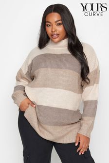 Yours Curve Beige Brown Stripe High Neck Knitted Jumper (514424) | €18