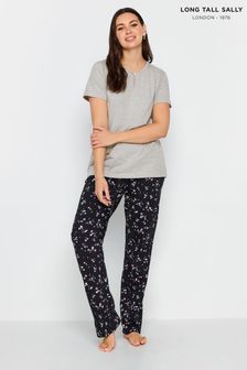 Long Tall Sally Grey Ditsy Floral Print Wide Leg Pyjama Set (514457) | AED133