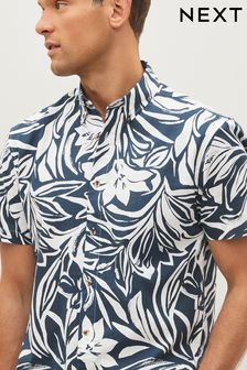Navy/White Hawaiian Printed Short Sleeve Shirt (514507) | $52