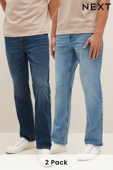 Mid Blue/Light Blue Straight Essential Stretch Jeans 2 Pack (514539) | AED167