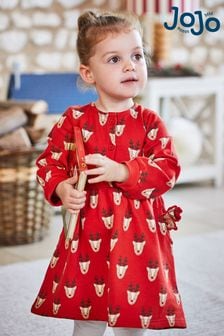 JoJo Maman Bébé Red Girls' Reindeer With Pet In Pocket Sweat Dress (514706) | €28