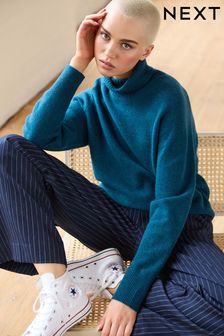 Zelena - Premium 100-% volnen pulover z zavihanim ovratnikom (514910) | €40
