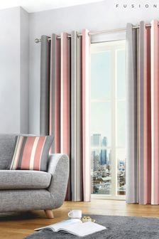 Розовые шторы на подкладке с узором в полоску и люверсами Fusion Whitworth