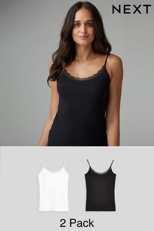 Black/White Lace Trim Vests 2 Pack (514990) | AED56