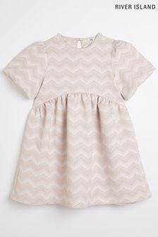 River Island Girls Pink Jacquard Stripe Smock Dress (515085) | €20