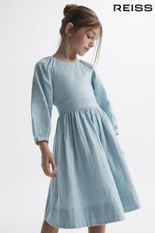 Reiss Blue Hannah Junior Cotton Bow Back Dress (515136) | 536 SAR