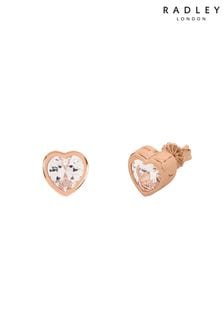 Radley Ladies Love 18ct Rose Gold Tone Sterling Silver Clear Stone Heart Stud Earrings (515423) | kr820