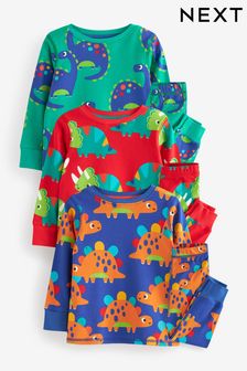 Red/Blue/Green Dinosaur Snuggle Pyjamas 3 Pack (9mths-10yrs) (515464) | DKK250 - DKK315