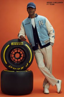 Reiss x McLaren F1 Team Soft Blue/Ecru McLaren F1 Leather Varsity Jacket (515709) | ￥196,890