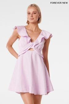 Forever New Purple Pure Linen Maddie Twist Front Mini Dress (515811) | LEI 537