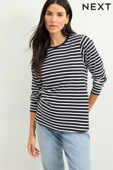 Navy Blue/White Maternity Long Sleeve Striped Nursing T-Shirt (515931) | OMR6
