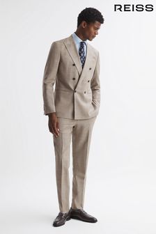Reiss Oatmeal Abbey Slim Fit Checked Adjuster Trousers (516619) | $438