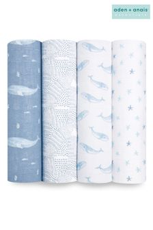 aden + anais Blue Organic Cotton Muslin Blankets 4 Pack (516810) | 247 QAR