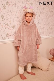 Pink Reindeer Christmas Print Soft Fleece Hooded Blanket (3-16yrs) (517080) | €20 - €29