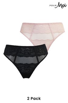 Pour Moi Mesh and Lace Thong 2 Pack