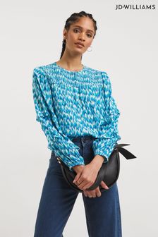 JD Williams Blue Print Shirred Yoke Top With Frill Sleeves (517385) | 38 €