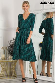 Jolie Moi Green Lilian Viscose Fit & Flare Dress (517719) | AED383